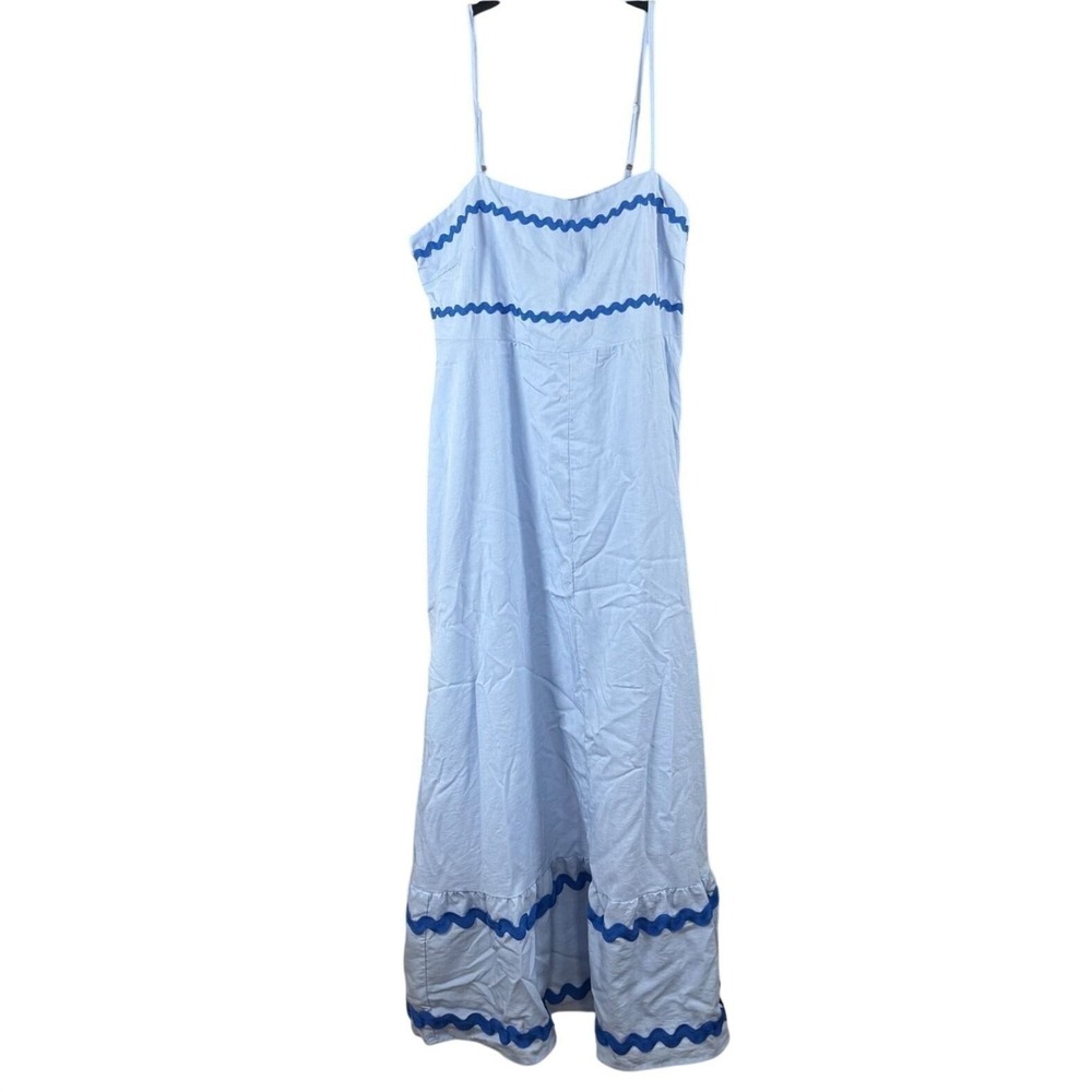 PrettyGarden Light Blue Rickrack Trim Maxi Dress XL Sleeveless Smocked Back 8551